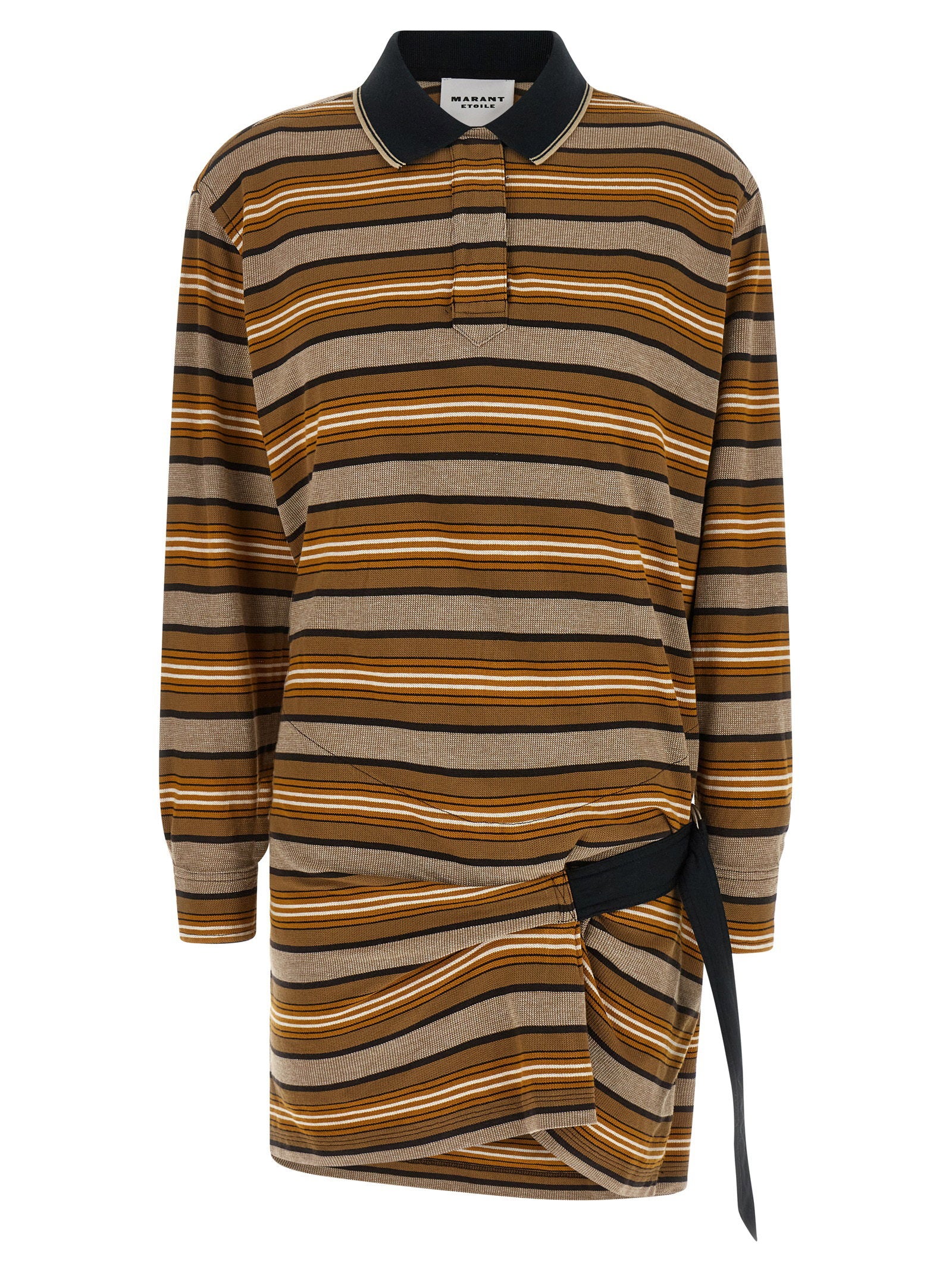 Striped Cotton Piquet Dress — Brown
