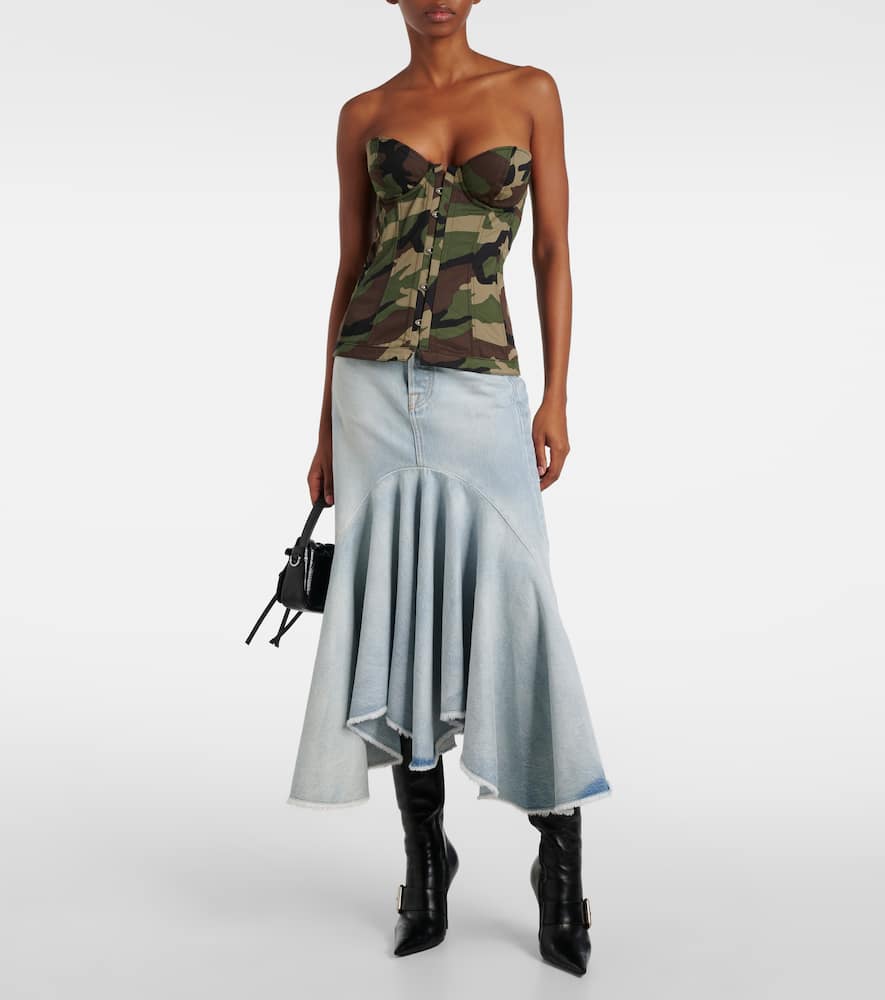 Godet denim midi skirt