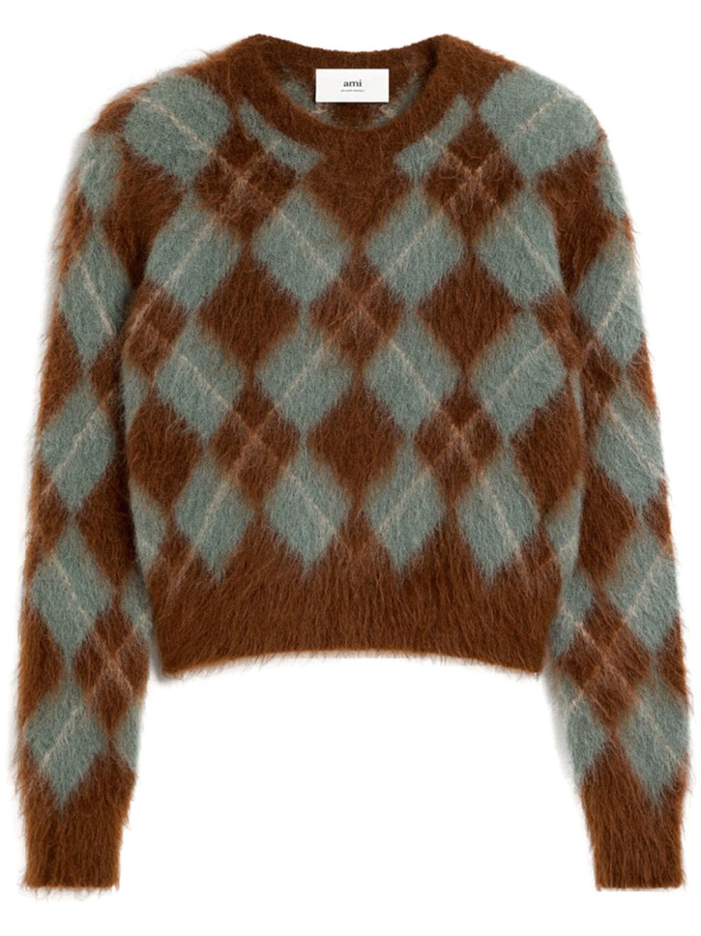 Argyle wool blend brushed sweater - Brown