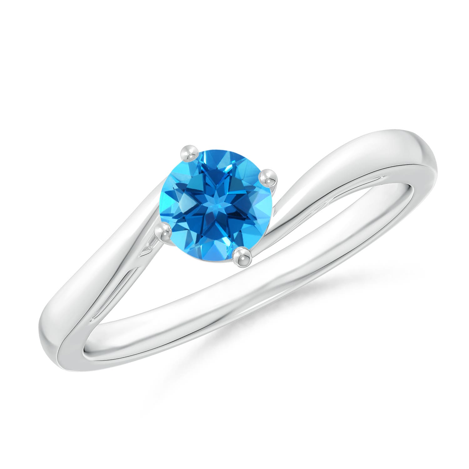 Angara 0.6 Carat Classic Round Swiss Blue Topaz Solitaire Bypass Ring in Platinum