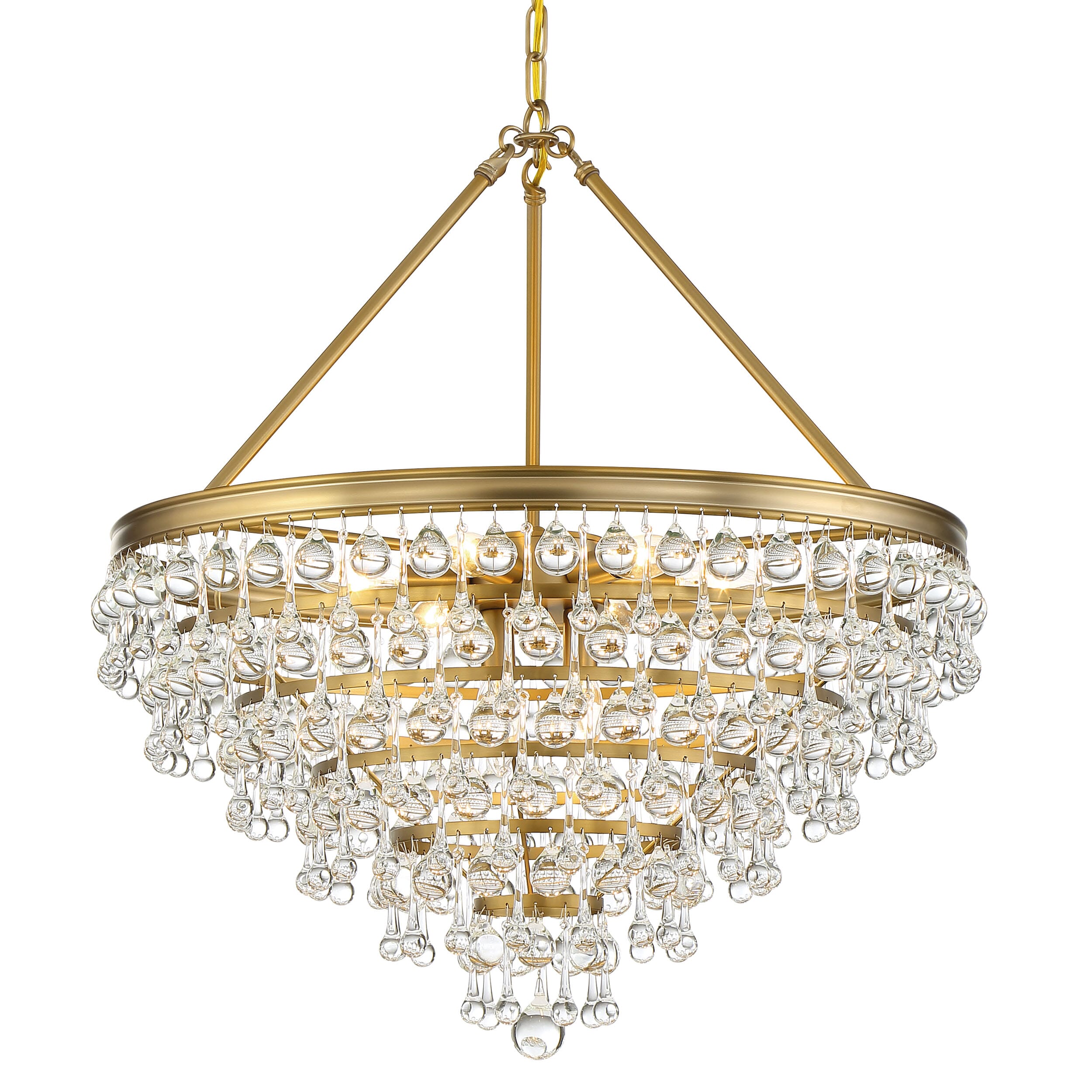 Calypso 8-Light 27" Transitional Chandelier in Vibrant Gold with Clear Glass Drops Crysta