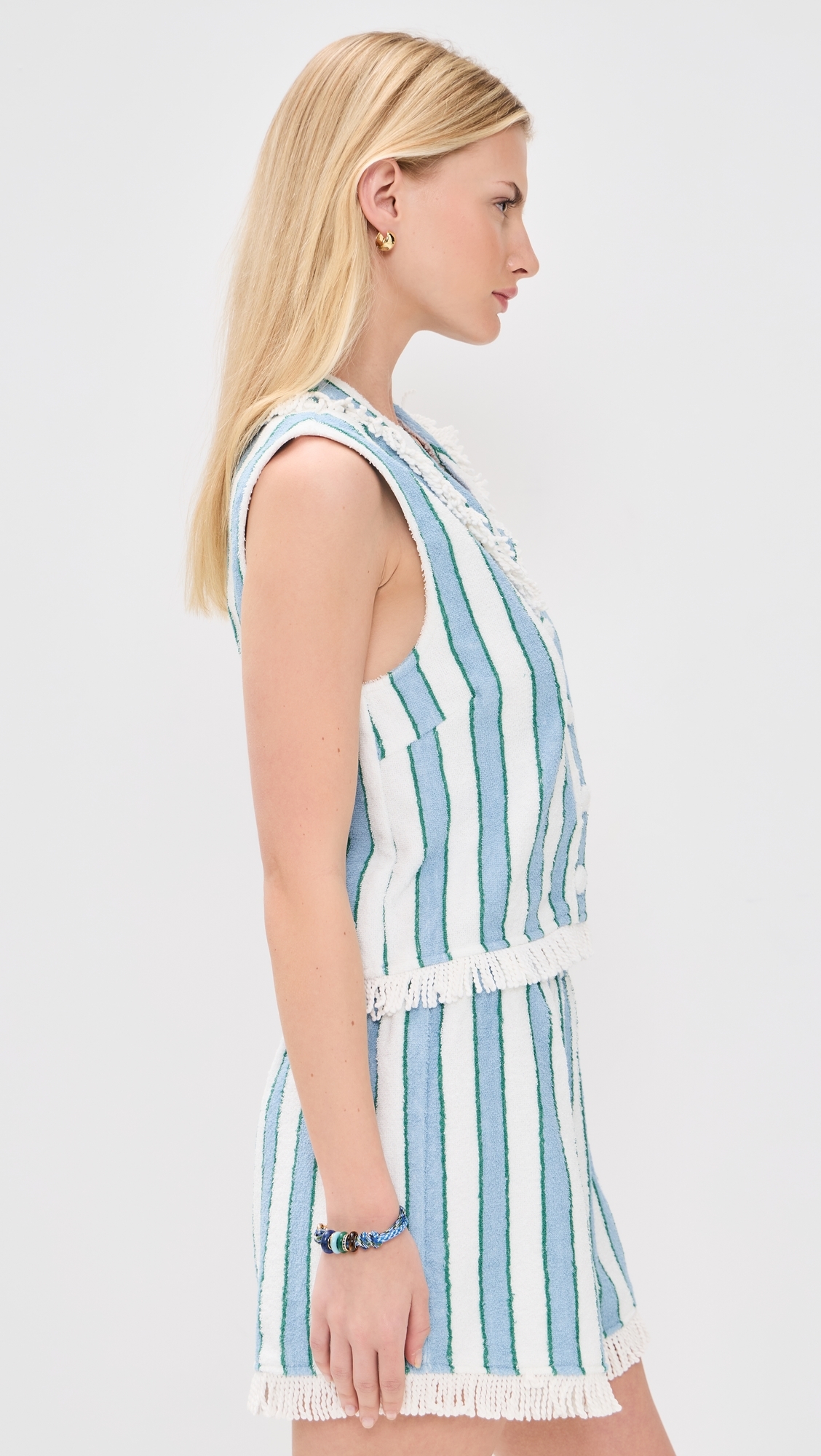Towel Striped Top Off White/Denim Blue