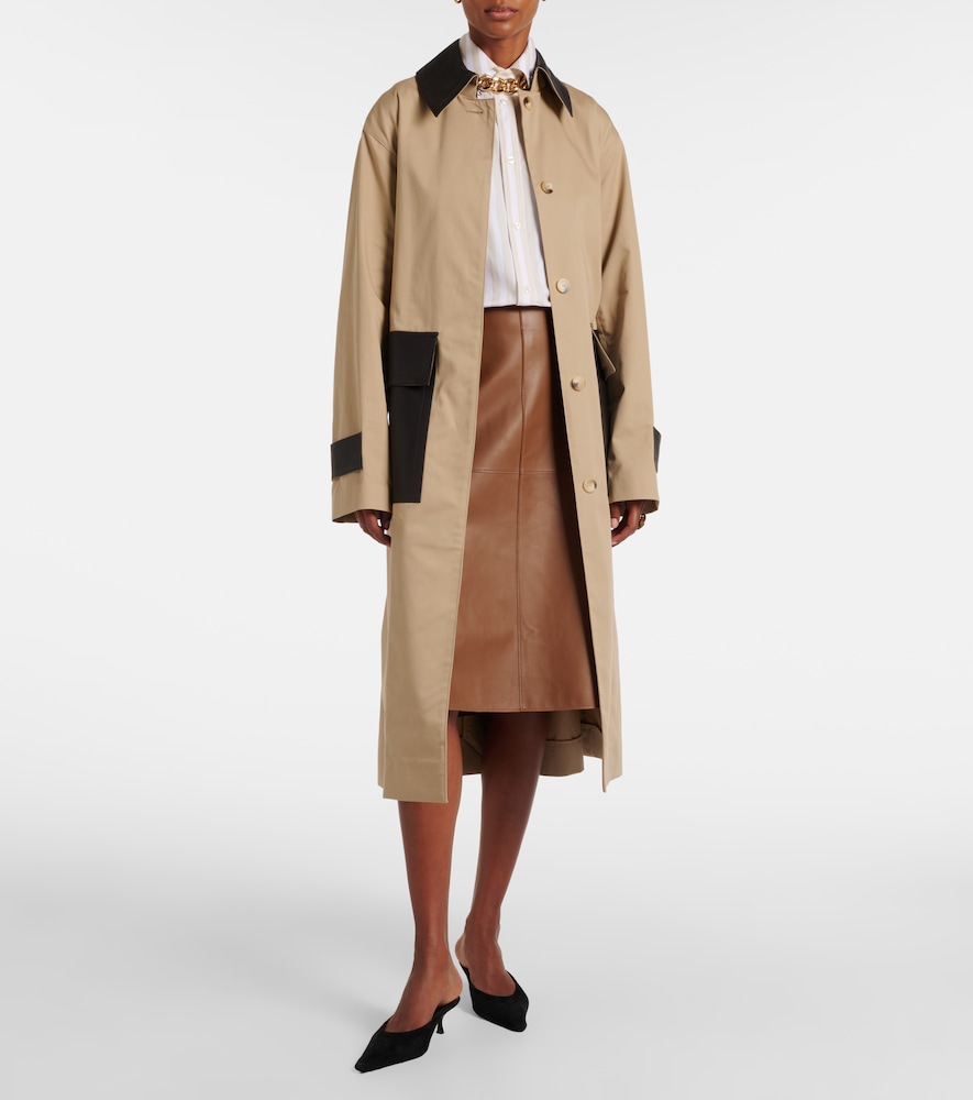 Zaman leather-trimmed cotton trench coat