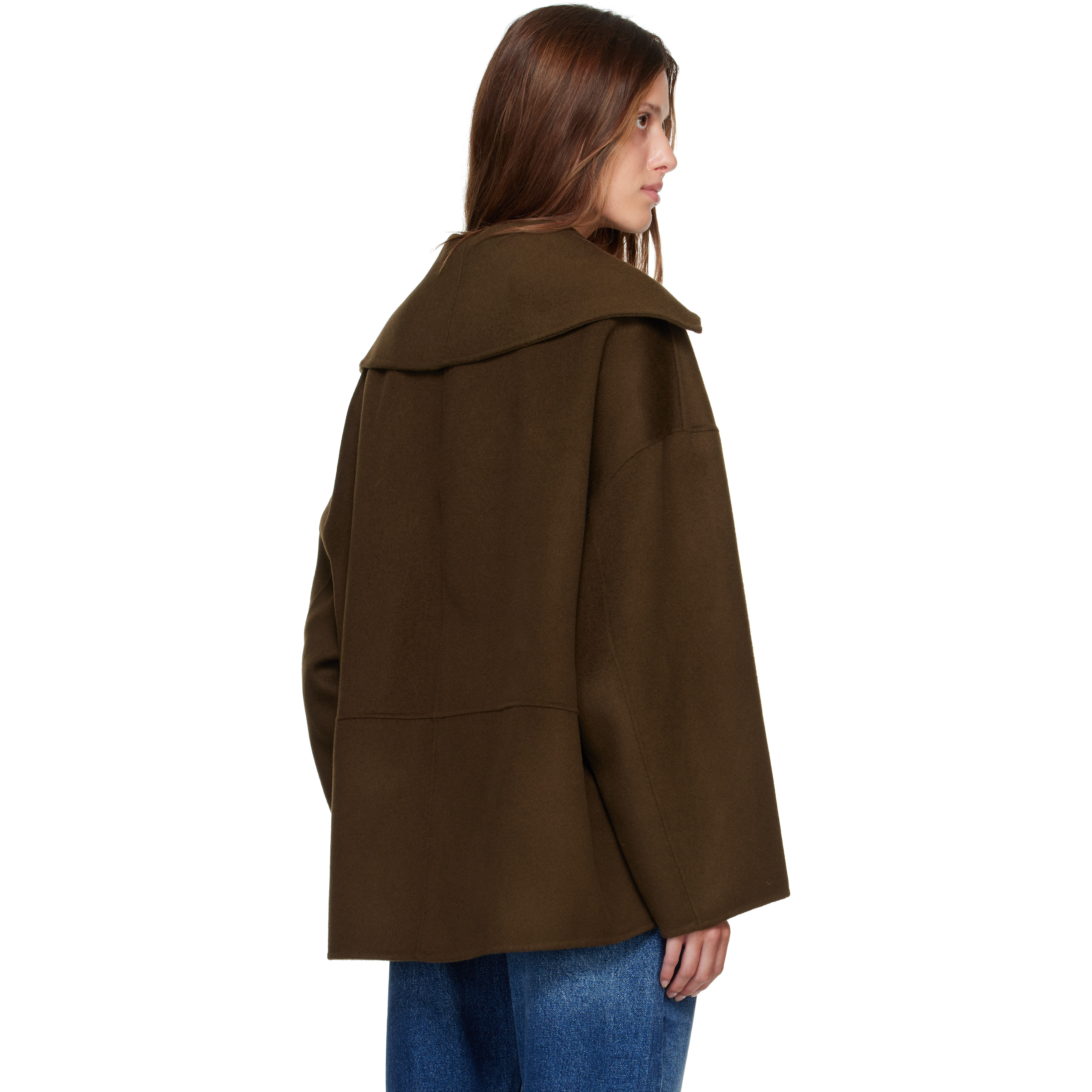 Khaki Nenka Wool Cash Sailor-Collar Jacket