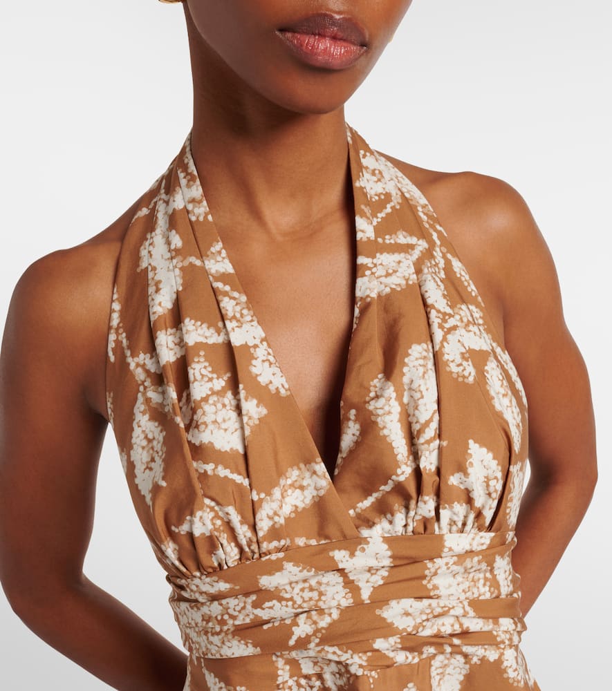 Halterneck printed cotton midi dress