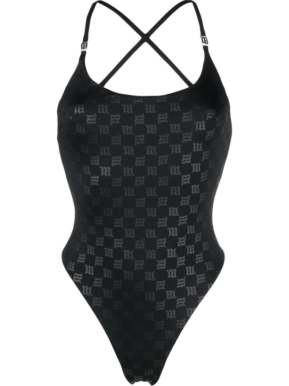 Monogram-pattern one-piece swimsuit - Black