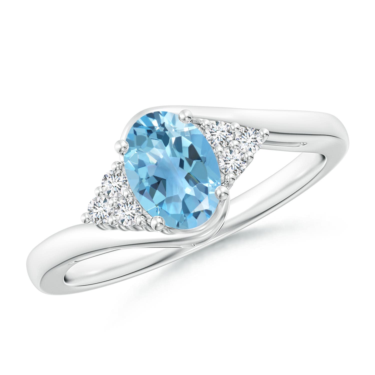 Angara 0.95 Carat Oval Swiss Blue Topaz Bypass Ring with Trio Diamond Accents in Platinum