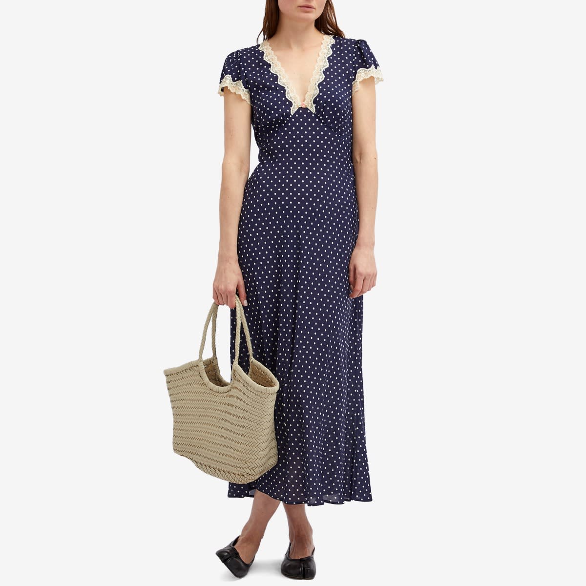 Women's Clarice Polka Dot Midi Dress in Navy Polka Dot
