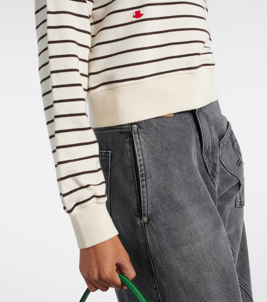 Cropped striped cotton polo sweater