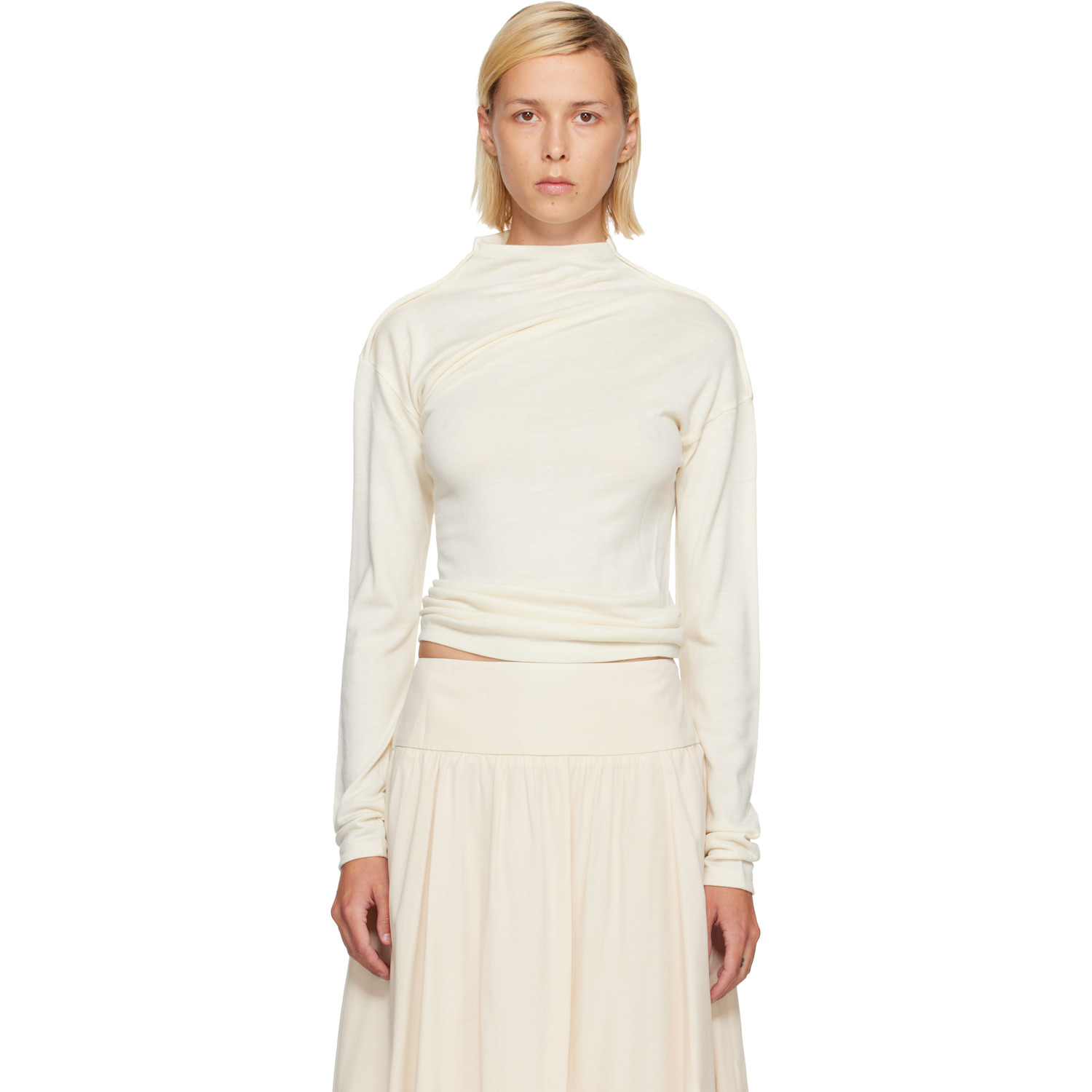 Off-White Wool Blend Draped Knit T-shirt