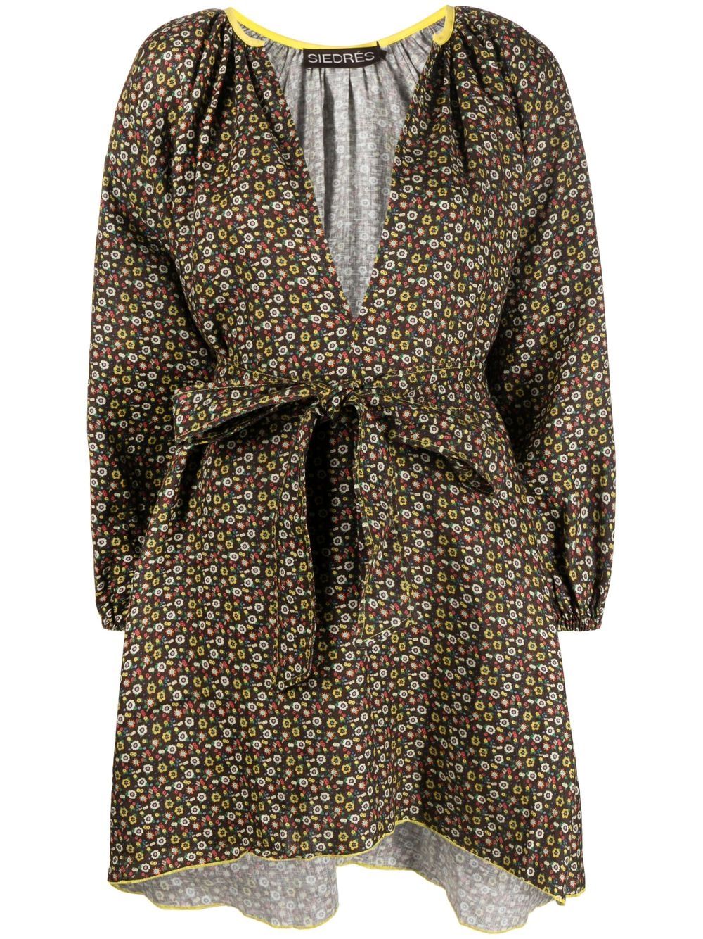 Belted floral-print dress - Brown