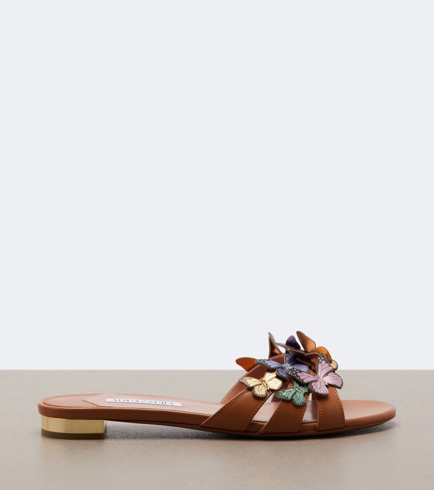 Papillon appliqué leather slides