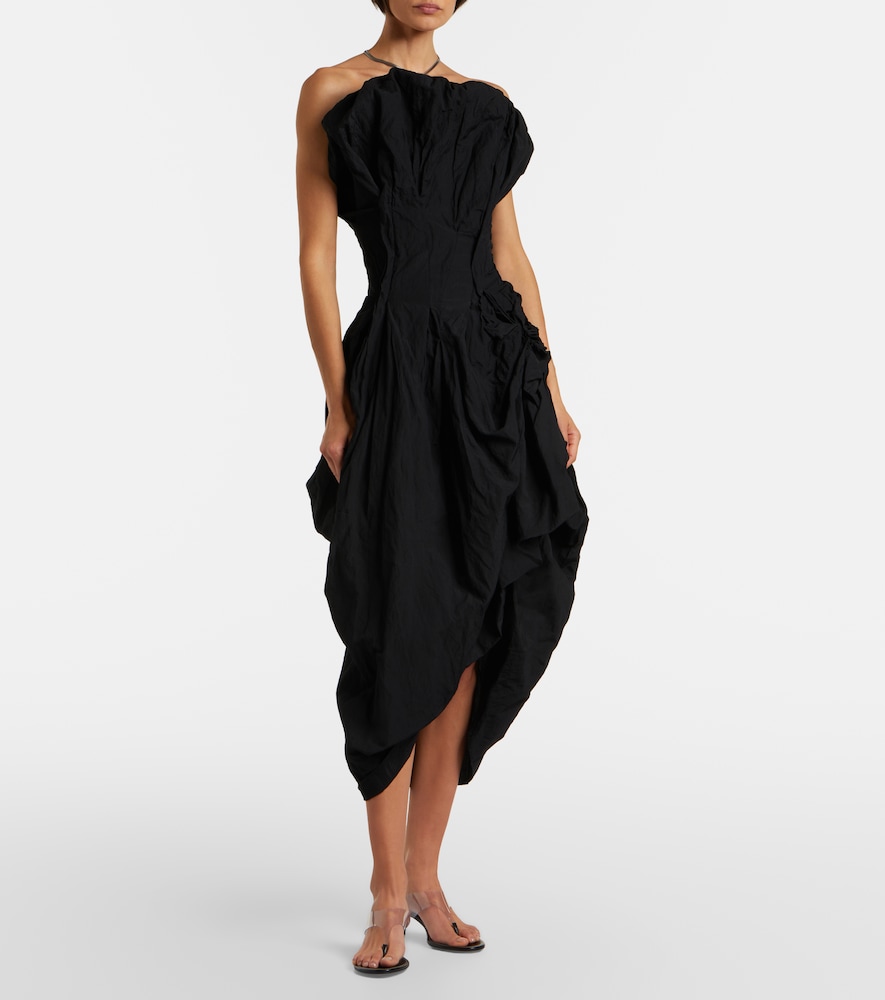 Draped cotton-blend cocktail dress