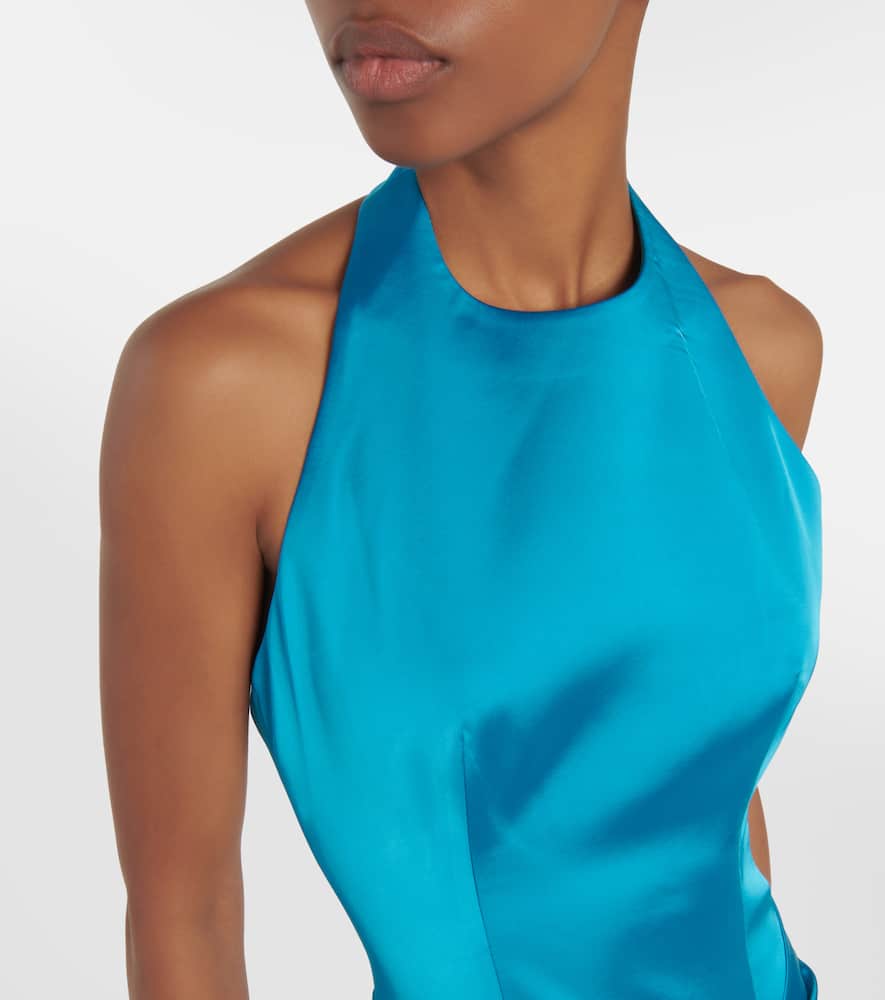 Rasario Halterneck draped satin gown
