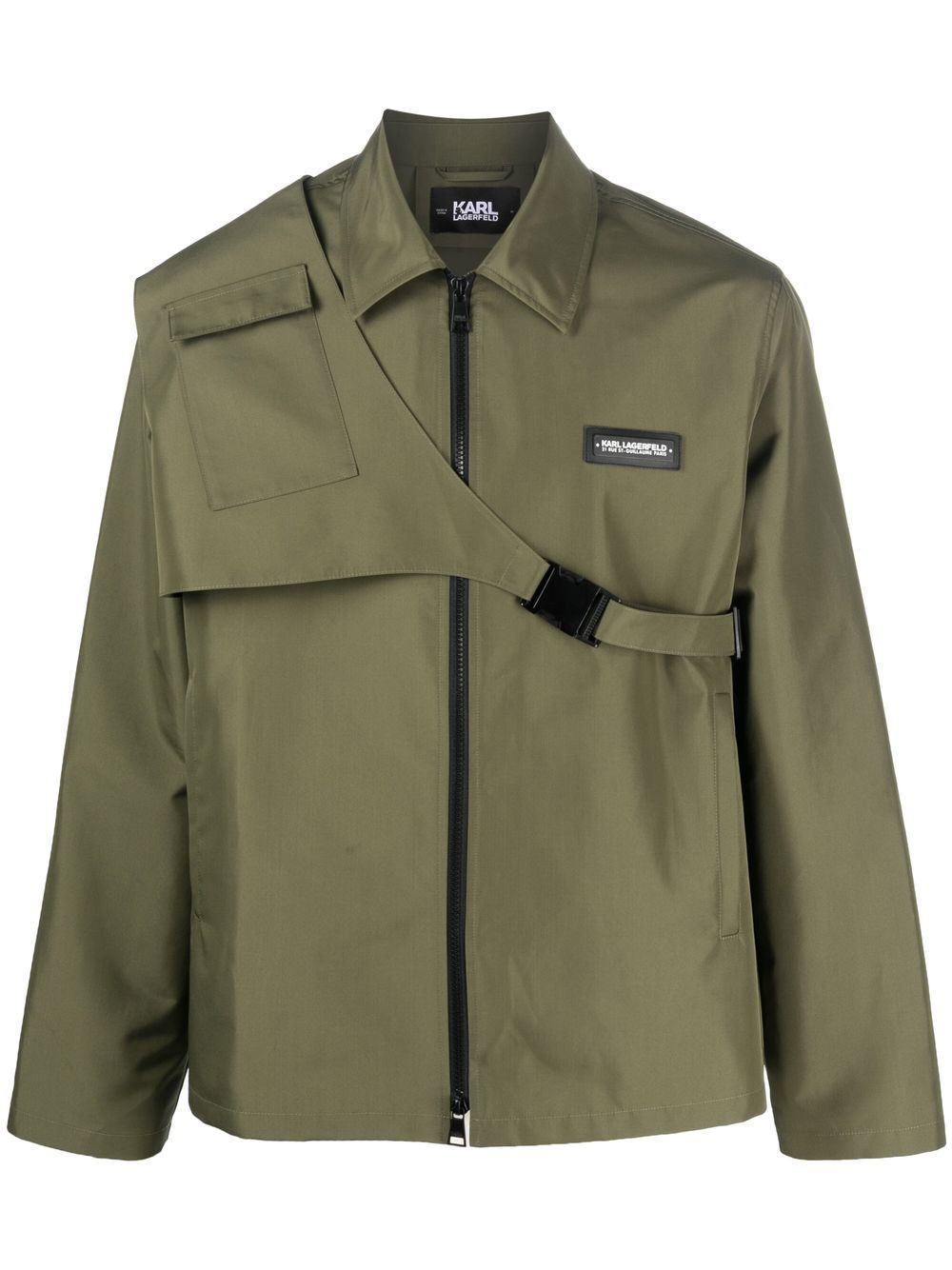 Detachable-bag zip shirt jacket - Green