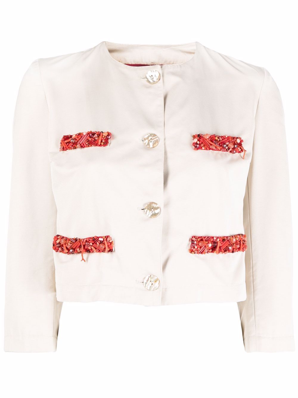 1990s bead-embellished cropped jacket - Neutrals