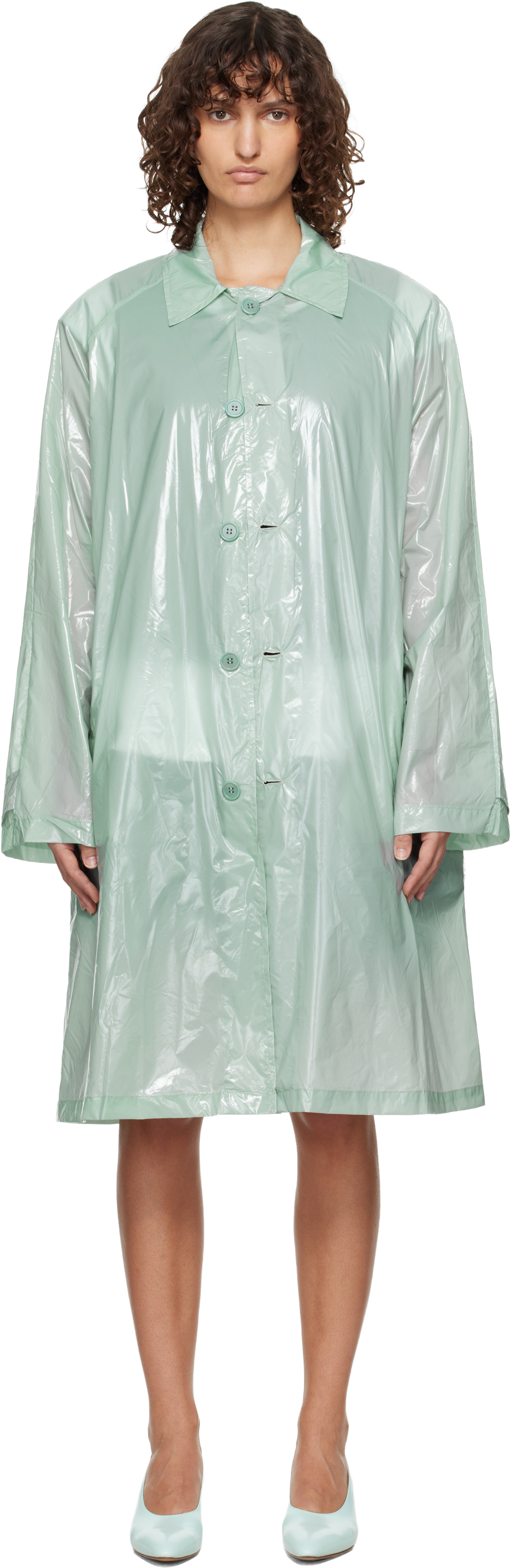 Green Gloss Trench Coat