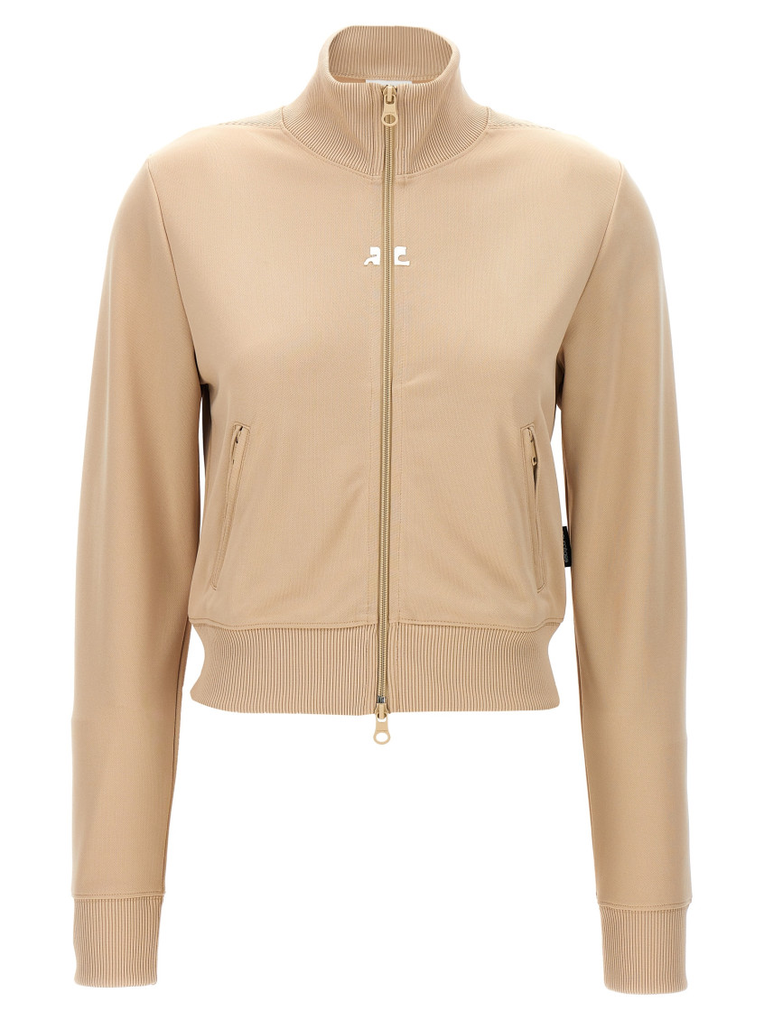 Beige Solid Mock Collar Sweatshirt