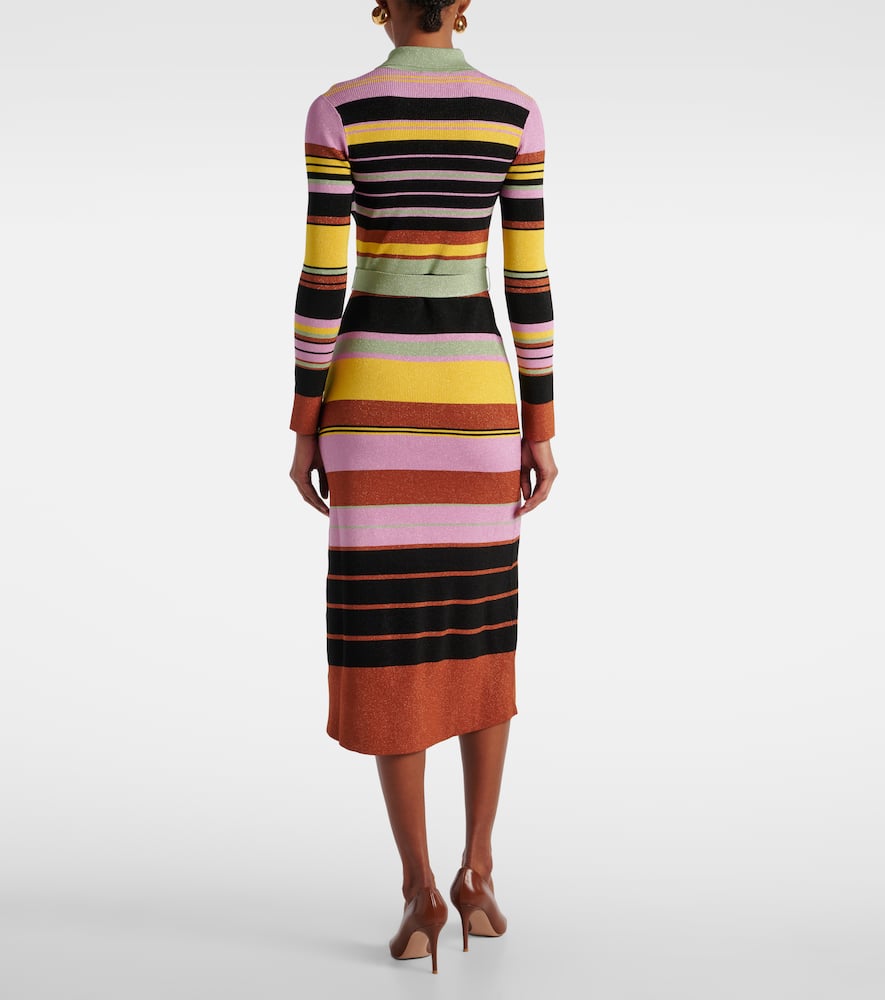 Striped metallic midi dress