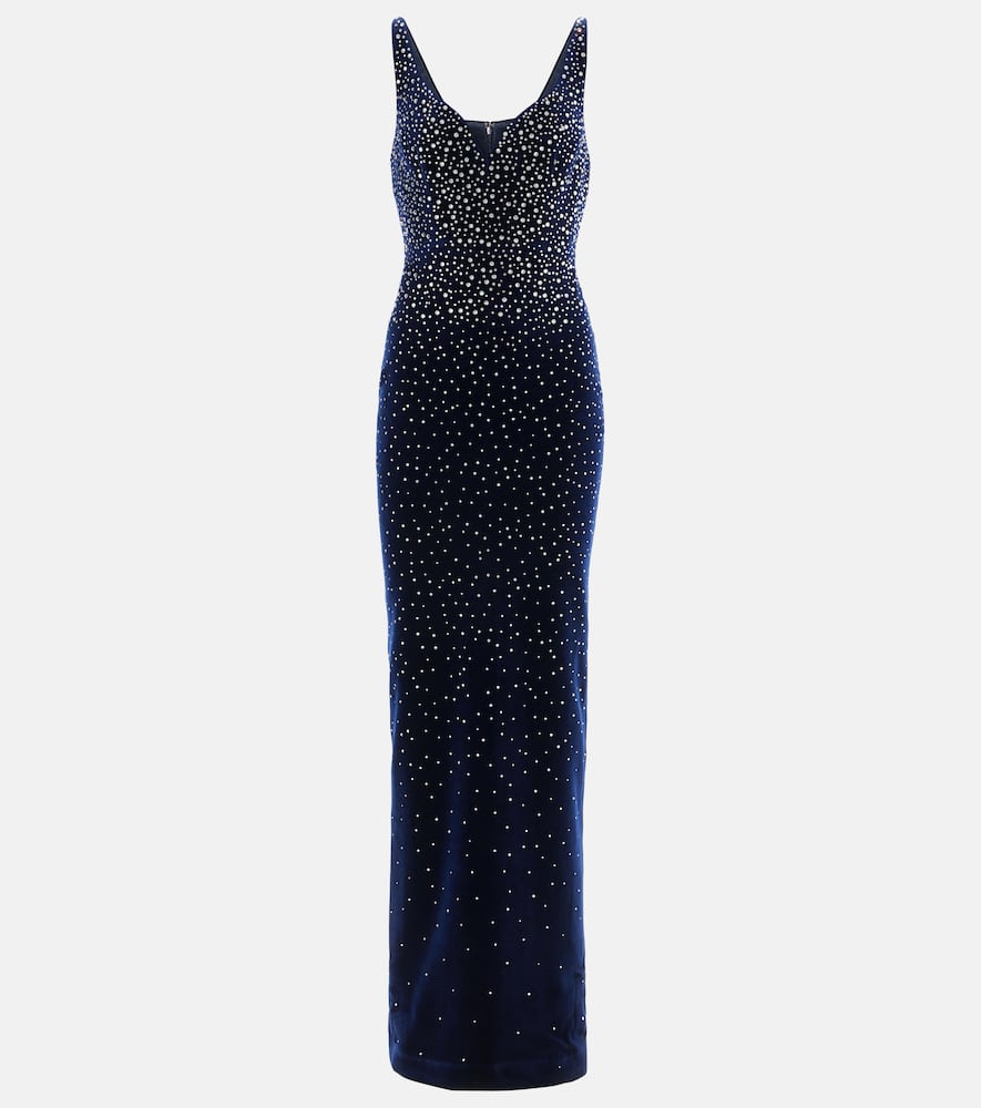 Singlet crystal-embellished velvet gown