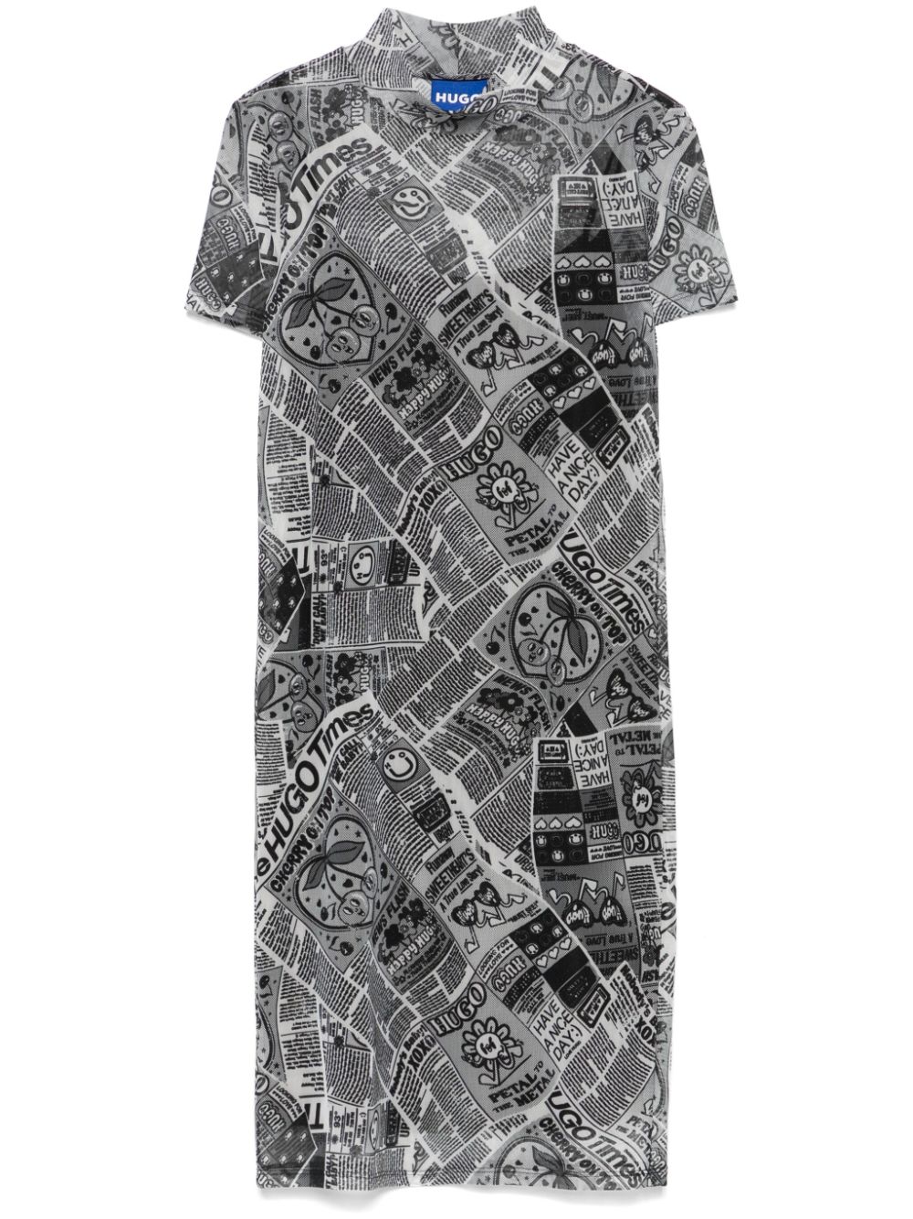 Newspaper-print mesh mini dress - Grey