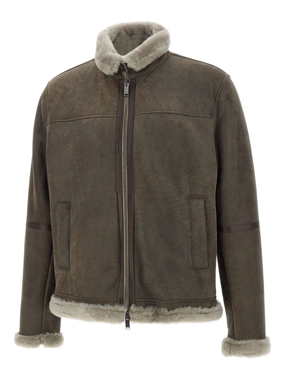 Shearling-collar zip-front jacket - Brown