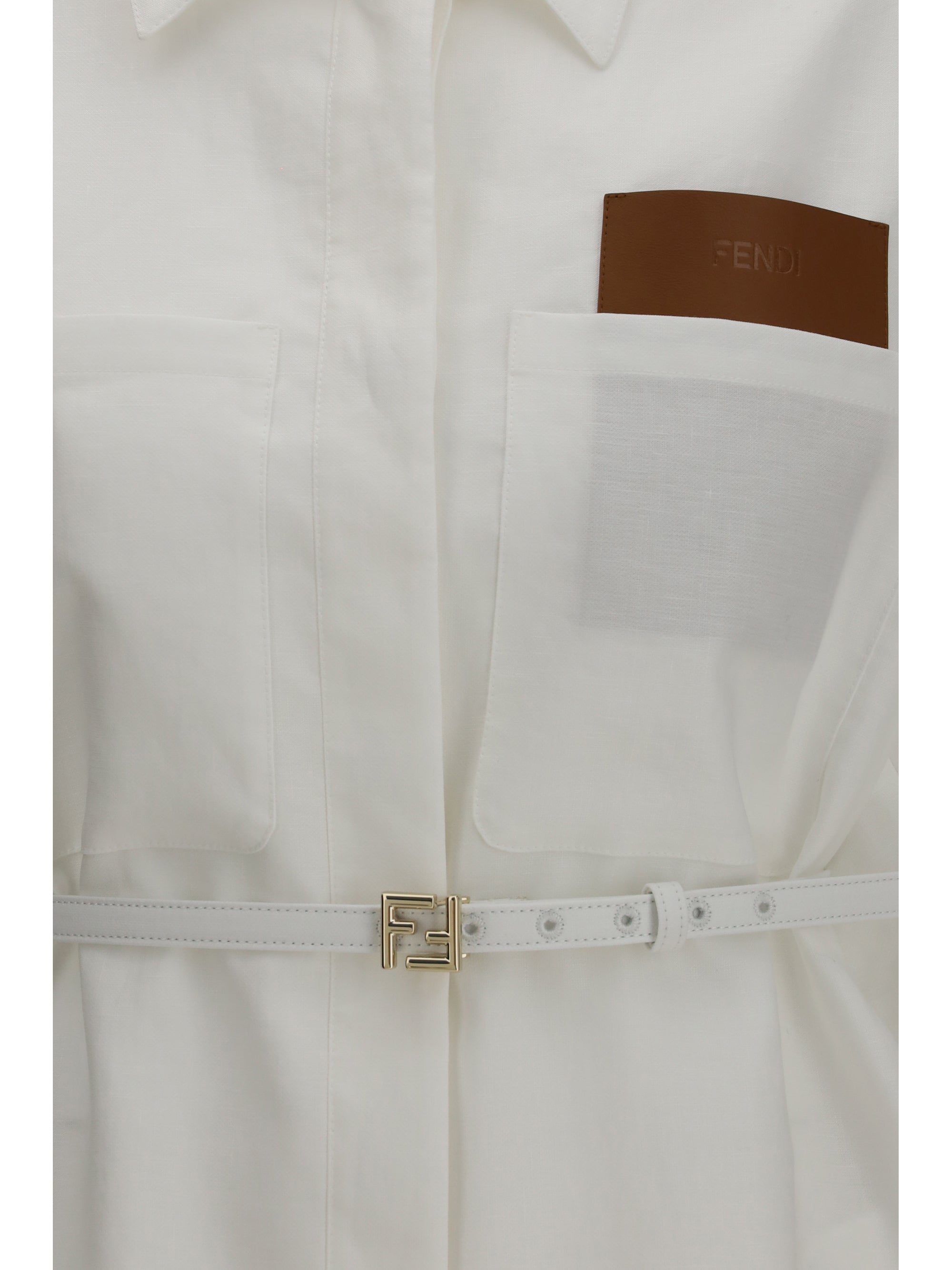 Belted Linen-Cotton Shirt — White