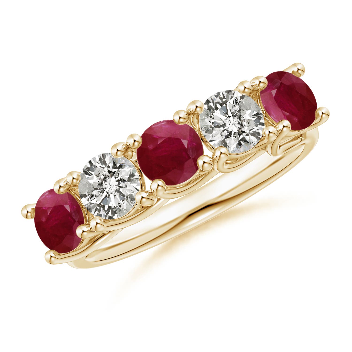 Angara 1.38 Carats Half Eternity Five Stone Ruby and Diamond Wedding Band in 18K Yellow Gold