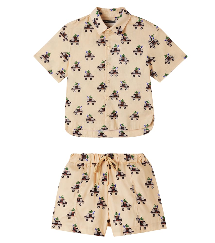 Fábula Printed cotton bowling shirt and shorts set