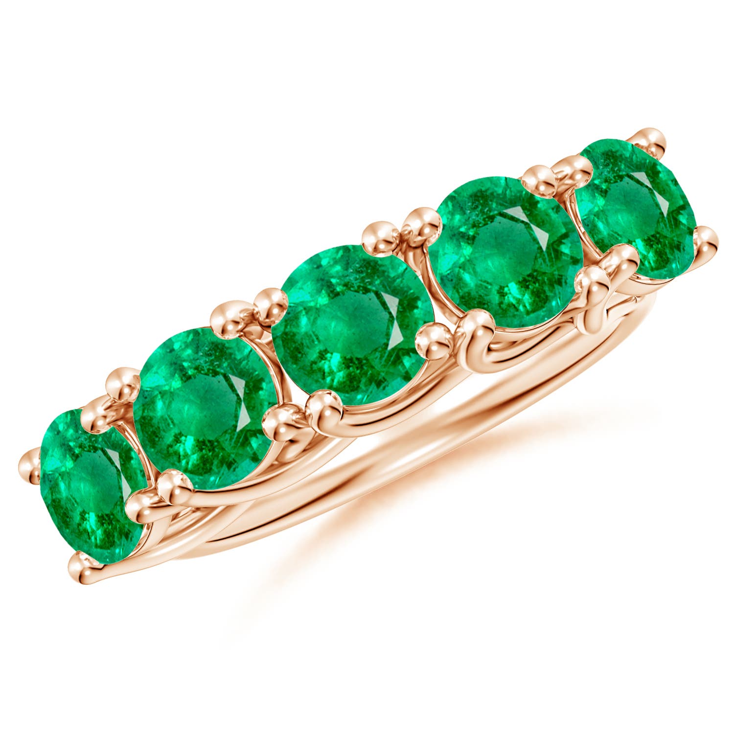 Angara 2.75 Carats Half Eternity Five Stone Emerald Wedding Band in 18K Rose Gold
