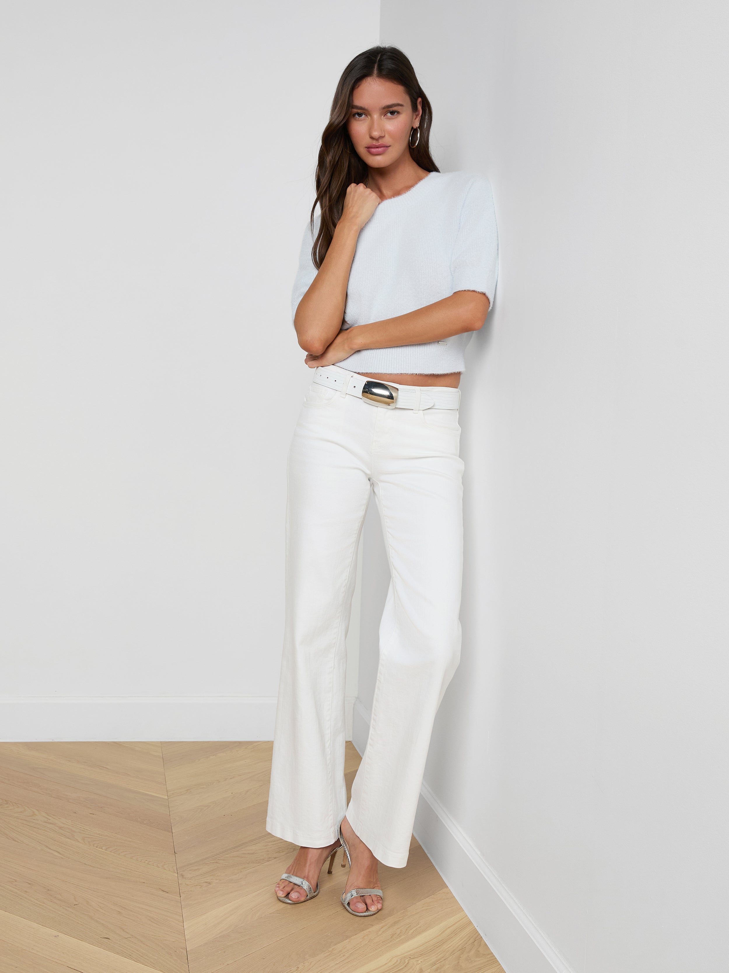 Guinevere Cropped Pullover In Pale Mist Blue