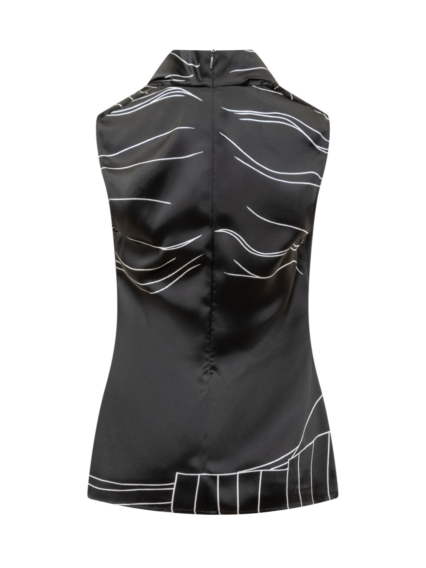 Graphic Printed Draped-neck Sleeveless Top