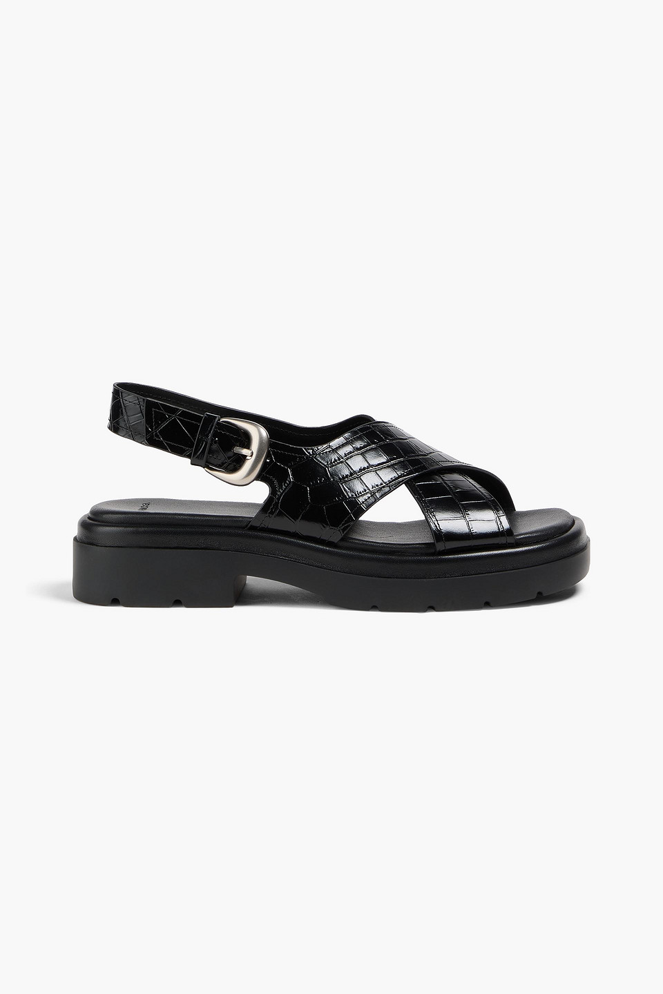 Helena croc-effect leather slingback sandals - Black - EU 39