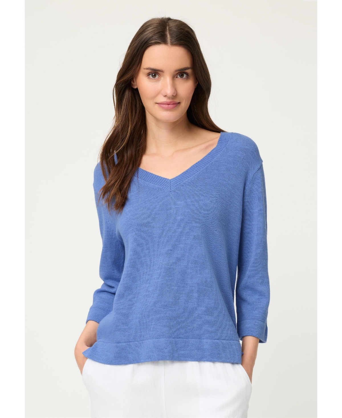Women's Solid V-Neck Sweater - Bay blue