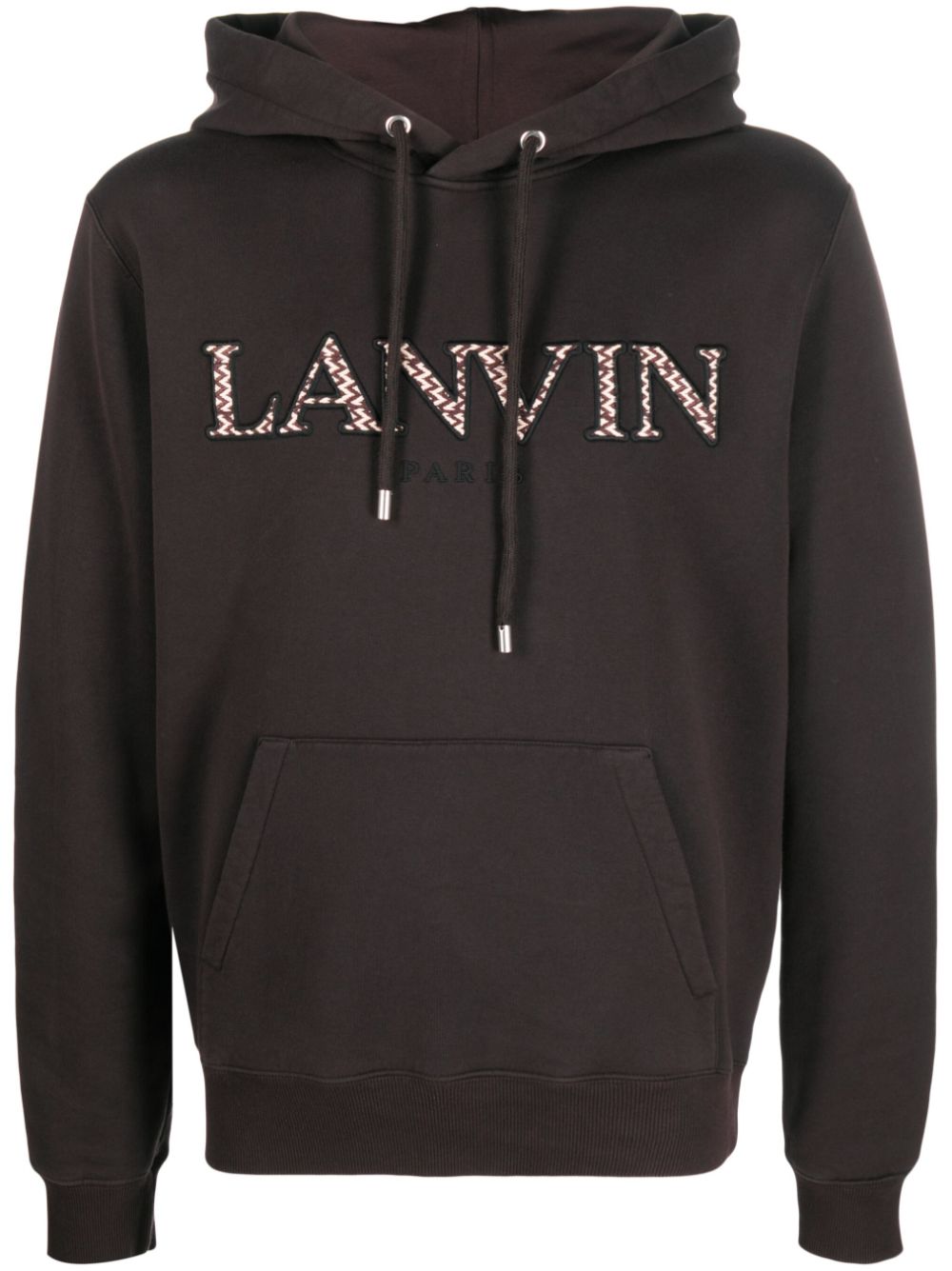 Embroidered-logo cotton hoodie - Brown
