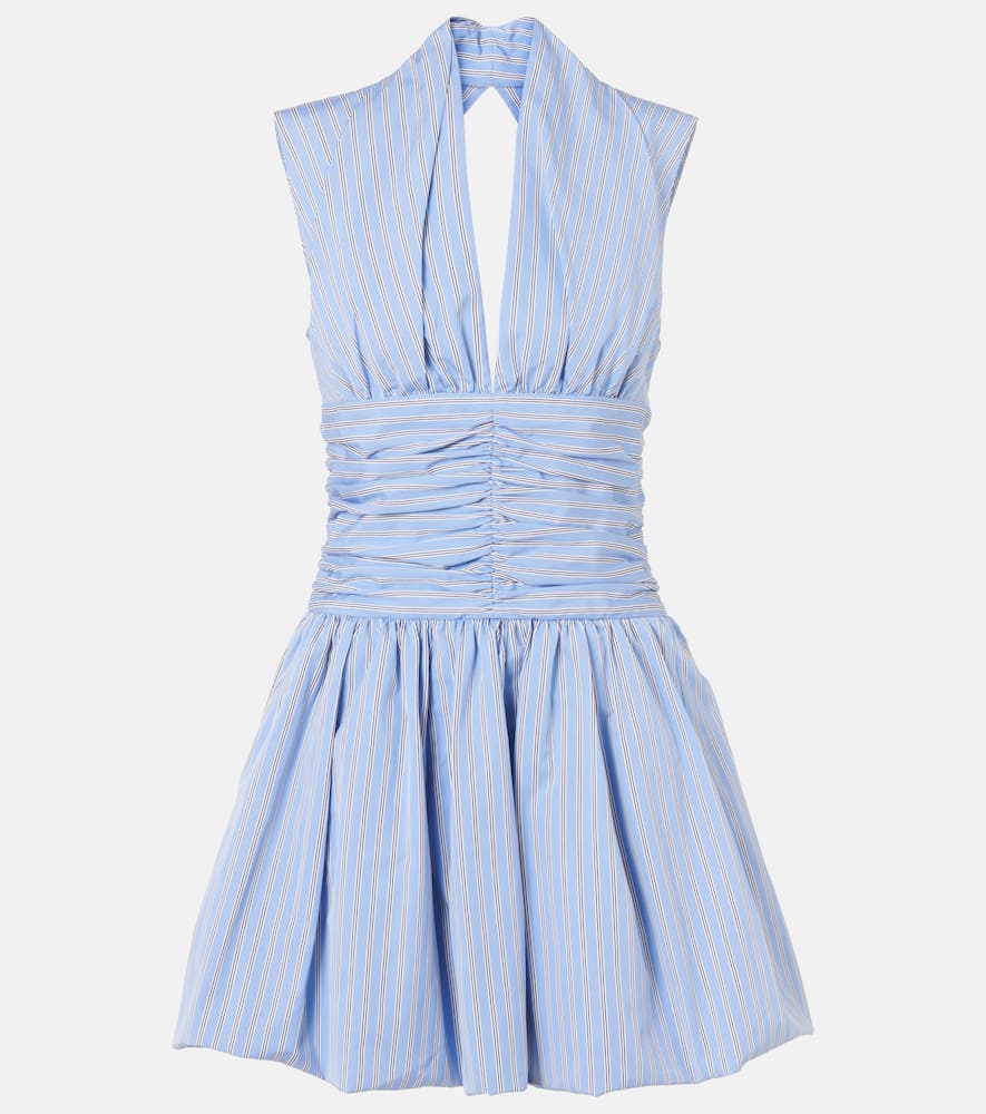 Striped gathered cotton poplin minidress