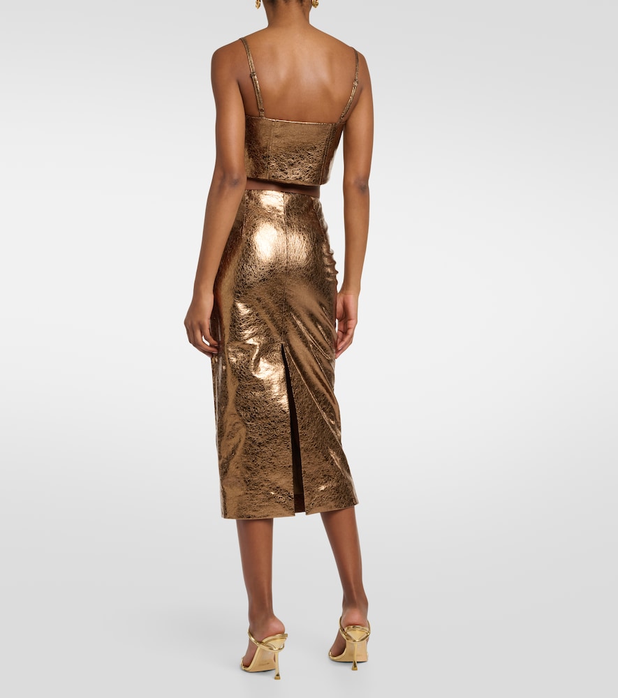 Metallic faux leather pencil skirt