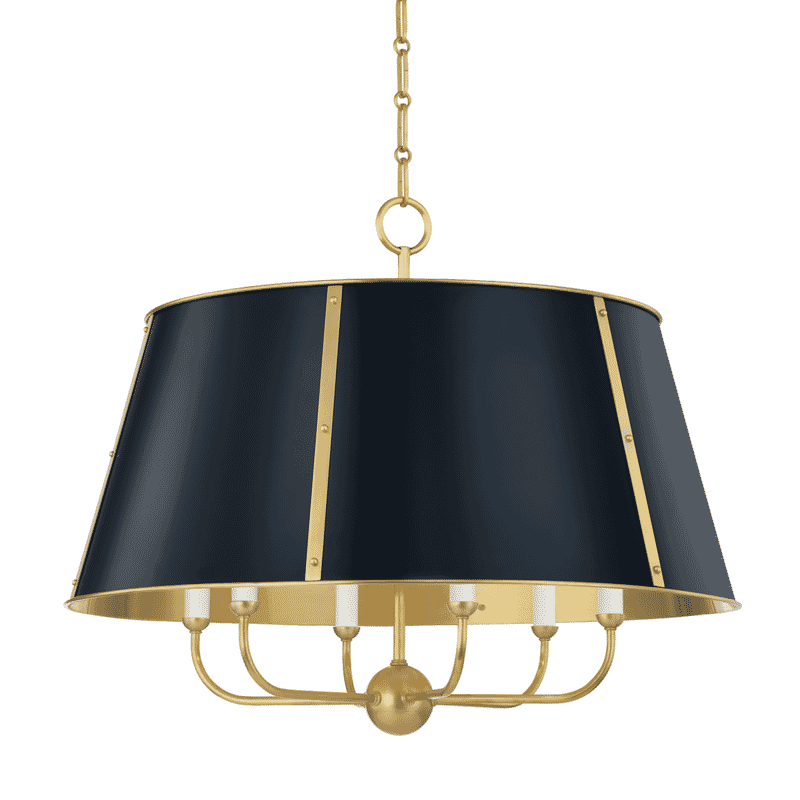 Aged Brass Darkest Blue Six Light Chandelier from the Cambridge Collection