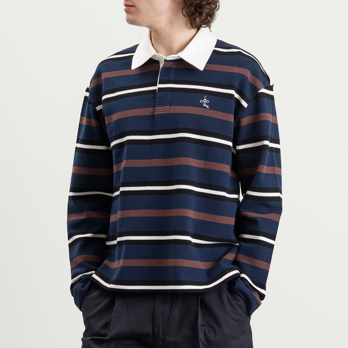 Men's Long-Sleeve Rugby Polo Brown Multi Stripe