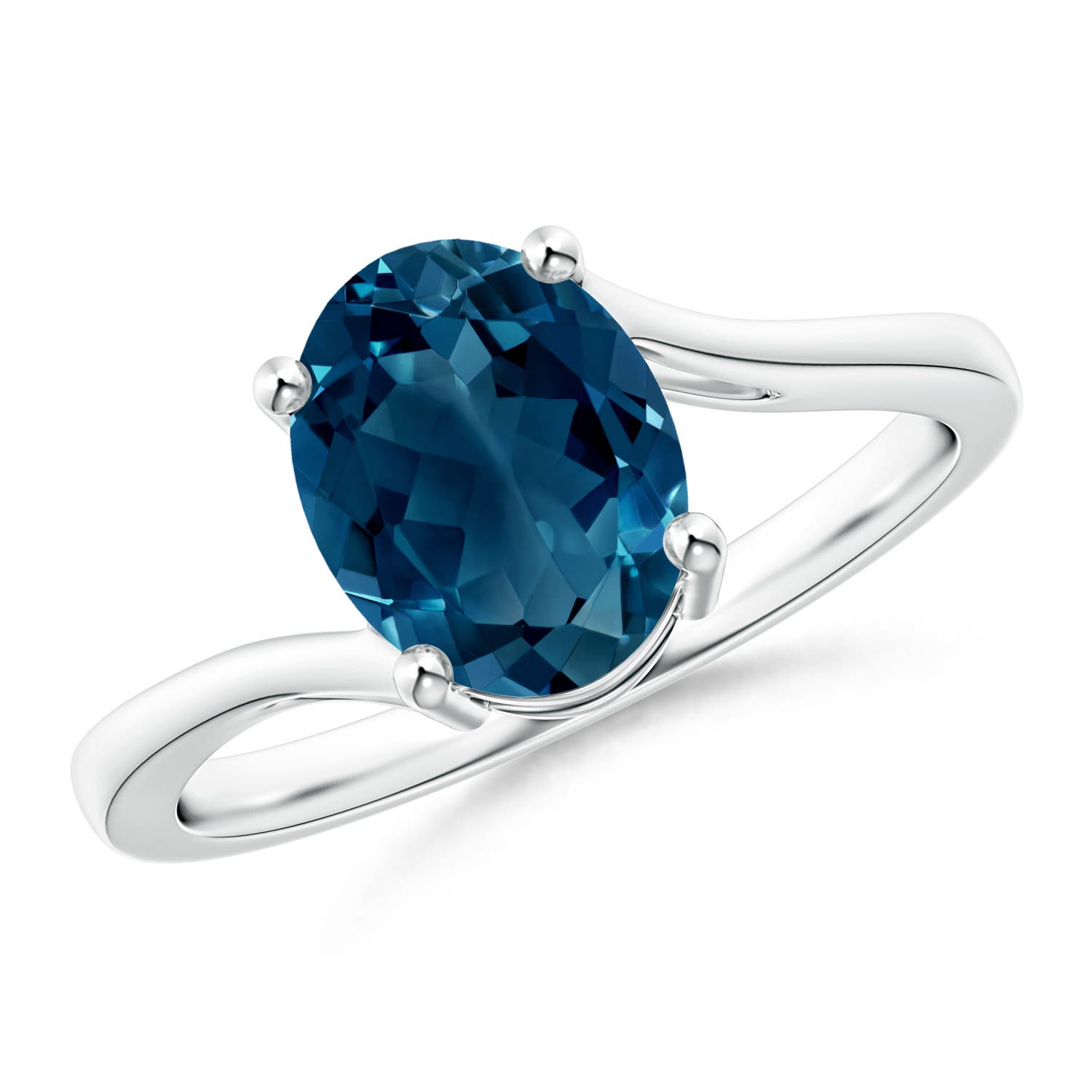 Angara 2.25 Carats Prong Set Oval London Blue Topaz Solitaire Bypass Ring in Platinum