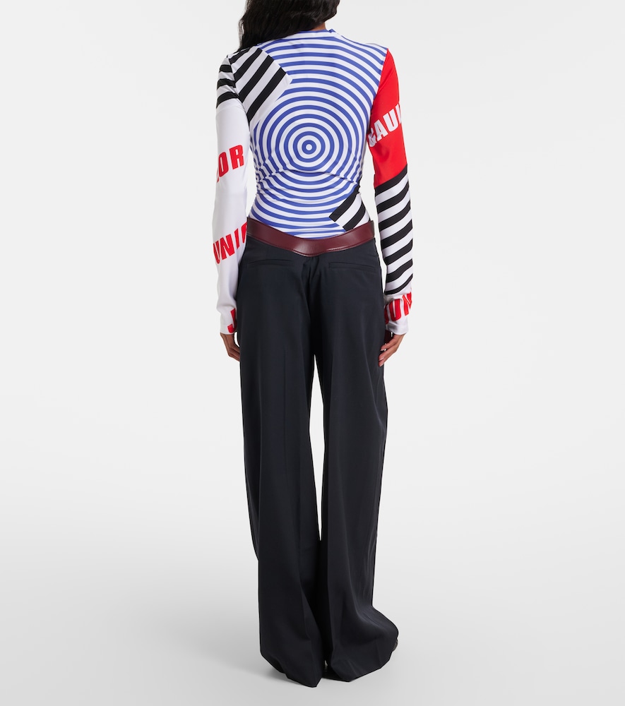 Leather-trimmed wool wide-leg pants