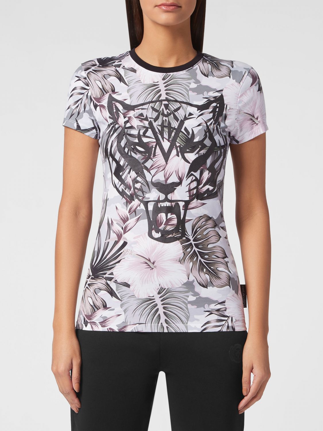 Tiger-print floral T-shirt - White