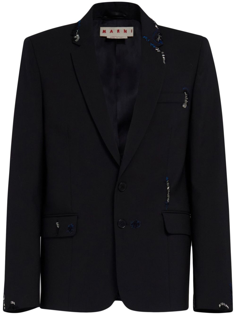 Embroidered virgin wool blazer - Black