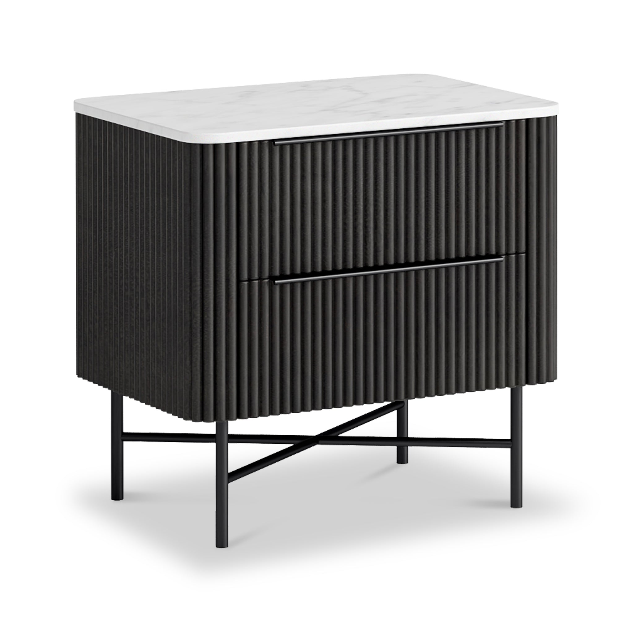 Milo Mango & Marble 2 Drawer Bedside Table | Walnut Stain or Black | Roseland / Matt Black