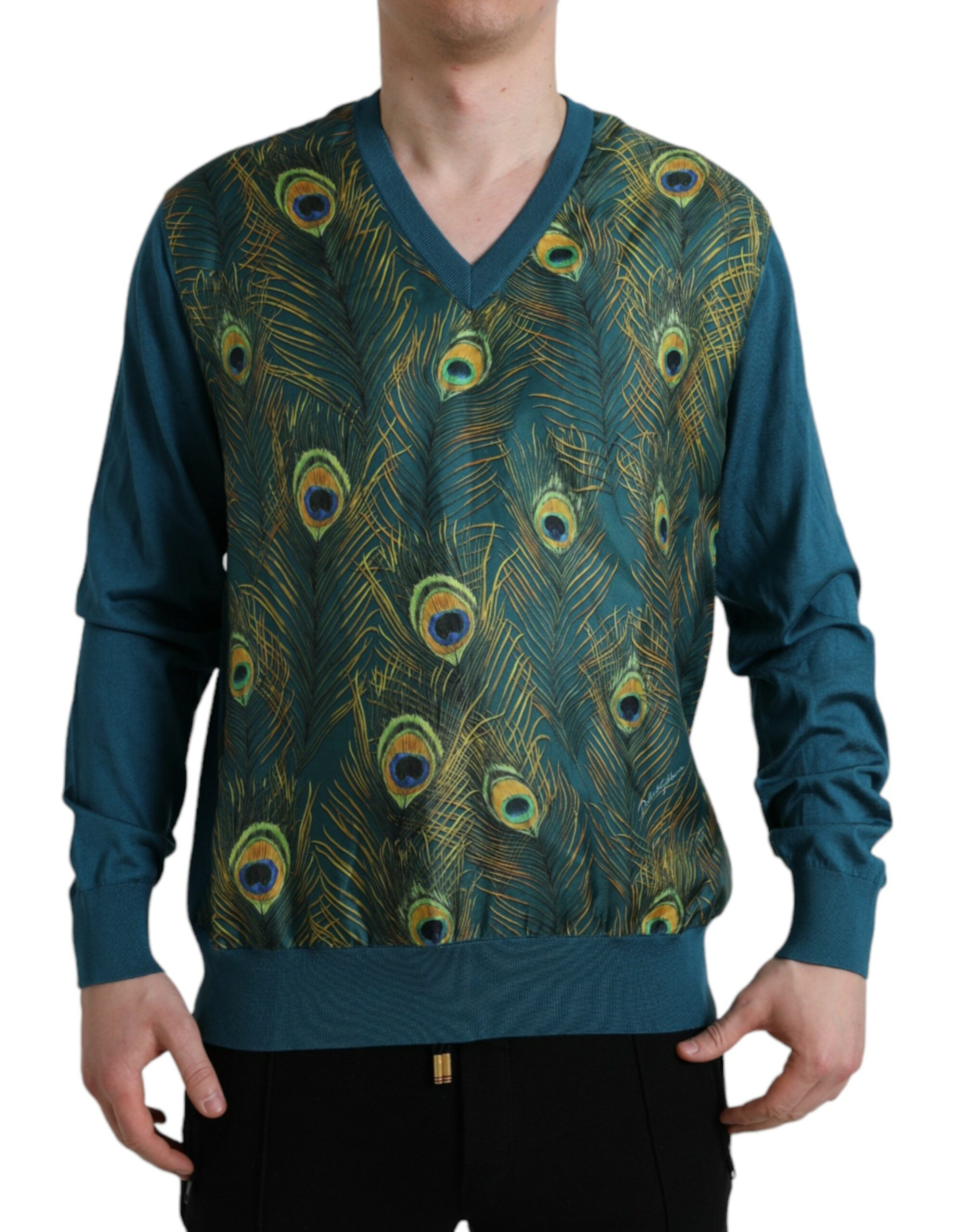 Peacock Feather Jacquard Sweater — Green
