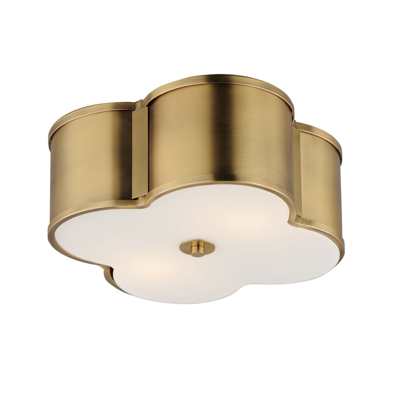 Natural Aged Brass Two Light Flush Mount from the Clover Collection