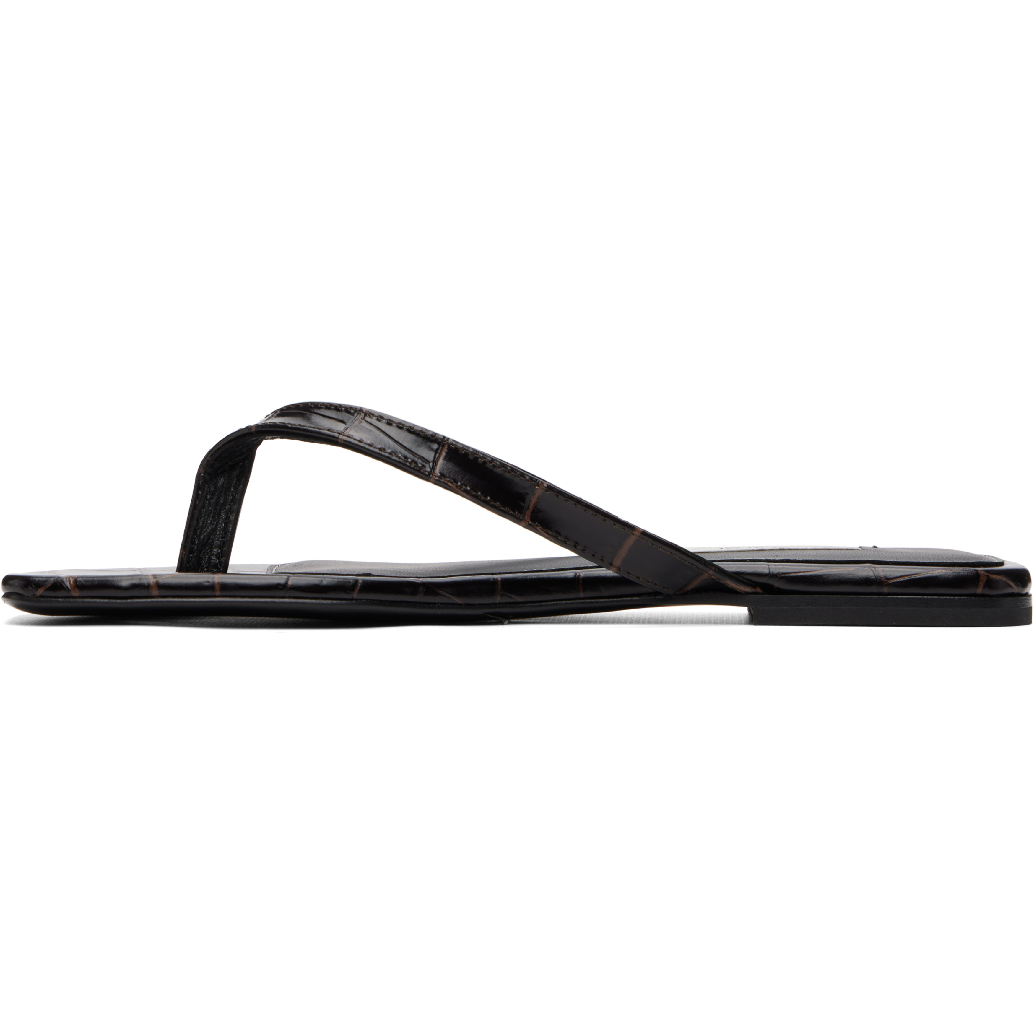 Brown Croco-Embossed Flip-Flops