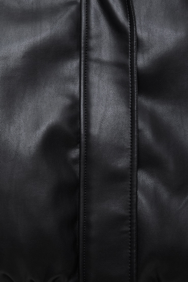 Oversized Faux Leather Bomber Jacket - Black - Women Clothing