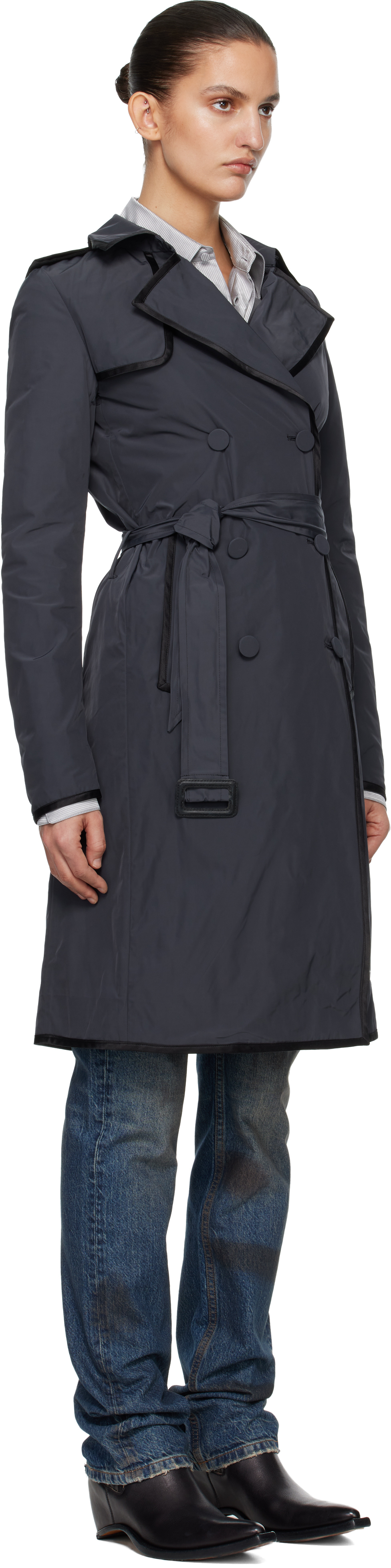 Navy Nylon Trench Coat