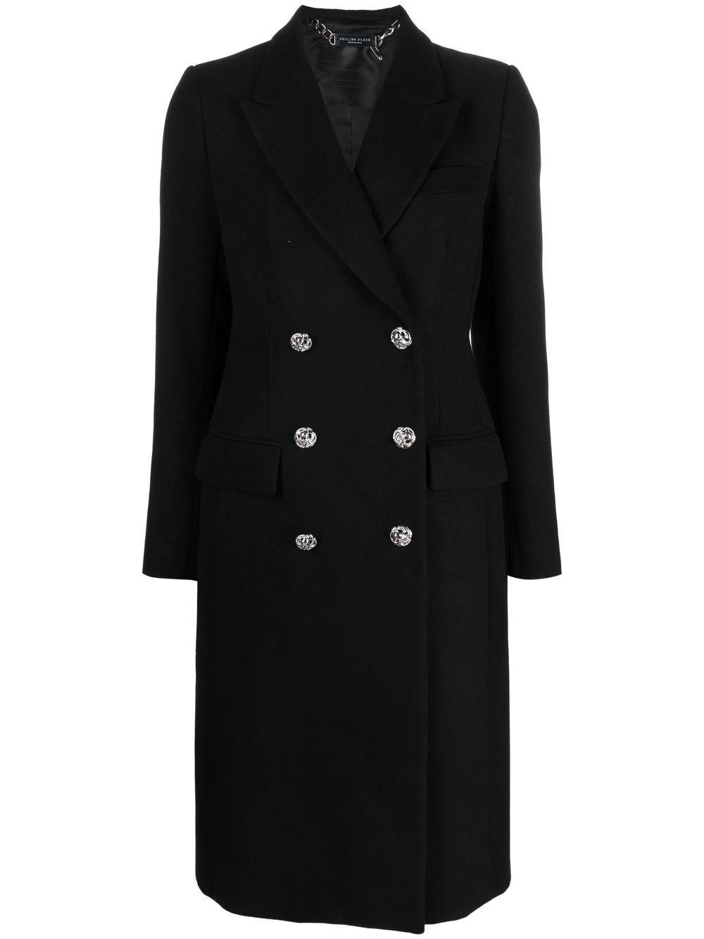 Double-breasted mid-length coat - Black